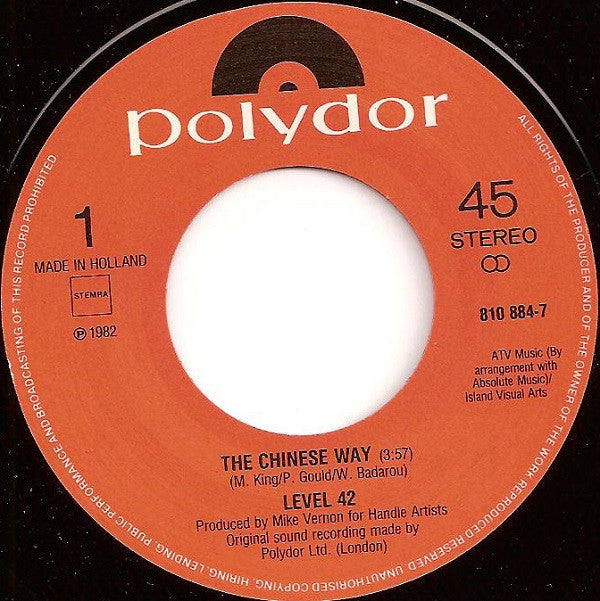 Level 42 : The Chinese Way (7", Single)