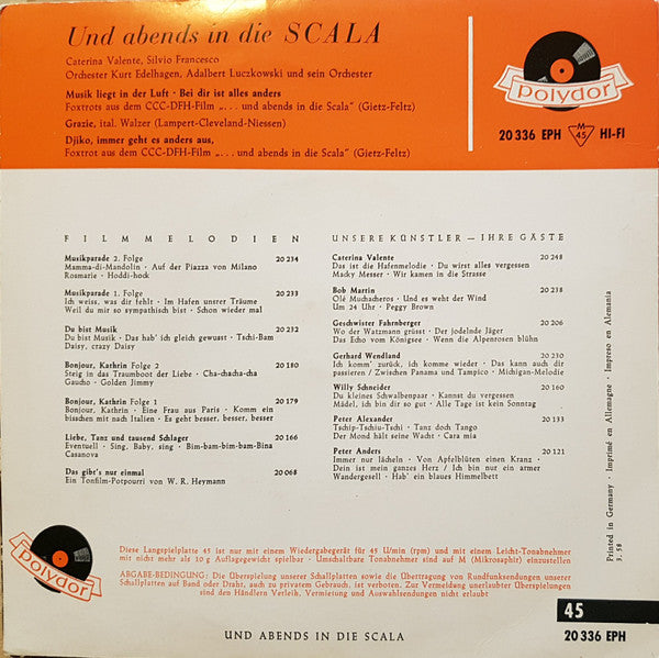 Caterina Valente • Silvio Francesco : Und Abends In Die Scala (7", EP, Mono)