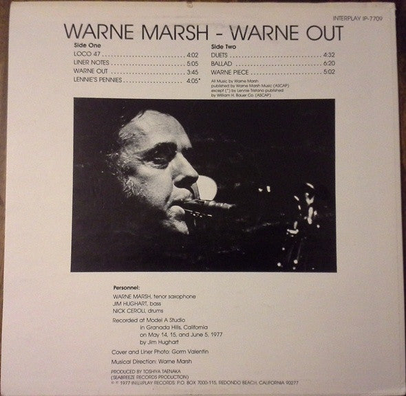 Warne Marsh : Warne Out (LP, Album, Whi)