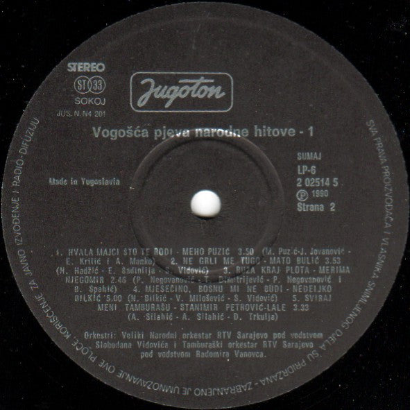 Various : Vogošća Pjeva Narodne Hitove - 1 (LP, Album)