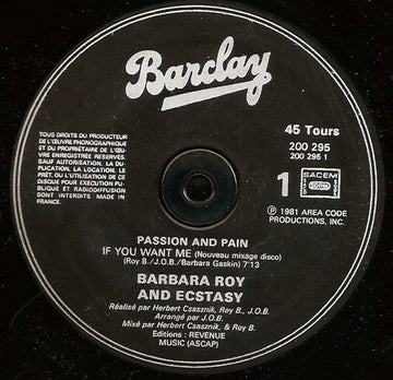 Barbara Roy And Ecstasy* : If You Want Me (12", Maxi)