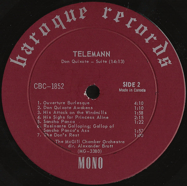 Georg Philipp Telemann, McGill Chamber Orchestra, Jean-Pierre Rampal, Alexander Brott : Suite In A Minor For Flute And Strings / Don Quixote Suite (LP, Album, Mono)