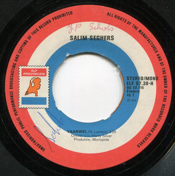 Salim Seghers : Vaarwel / Roosjes Doornen (7", Single, Mono)