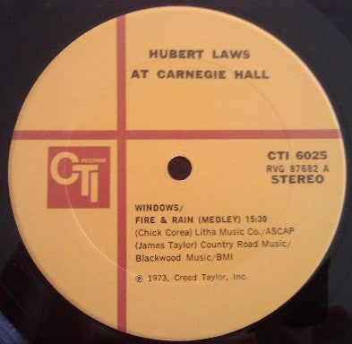 Hubert Laws : Carnegie Hall (LP, Album, RE, Gat)