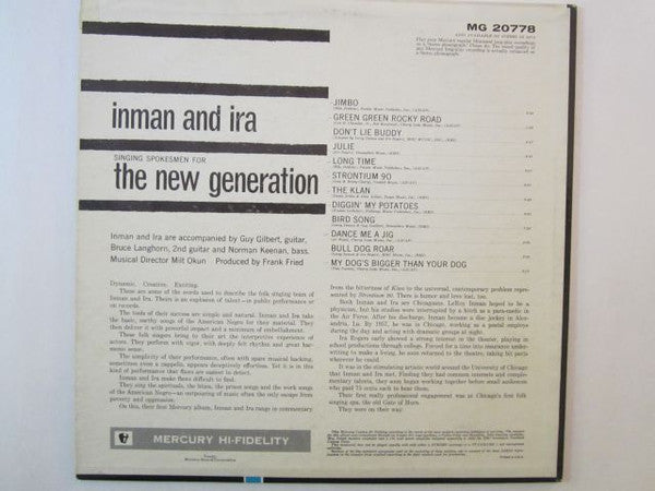 Inman & Ira : Singing Spokesmen For The New Generation (LP, Album, Mono)