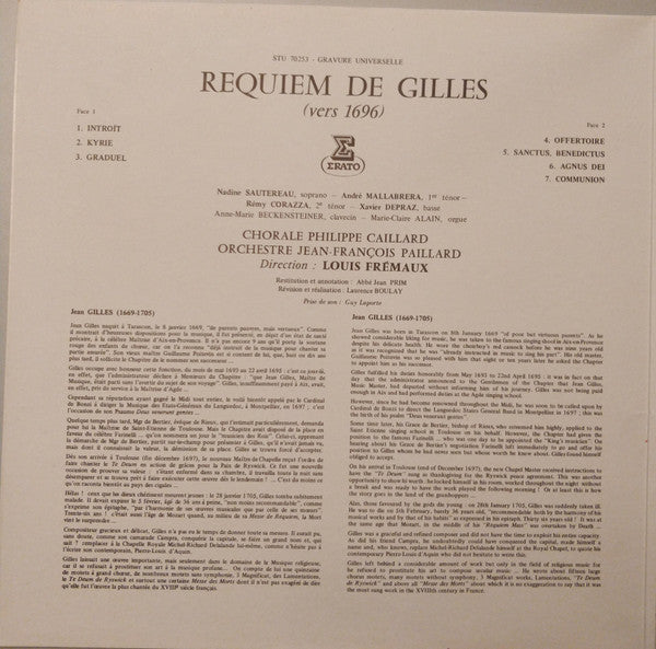 Jean Gilles - Orchestre De Chambre Jean-François Paillard -  Chorale Philippe Caillard : Messe De Requiem (LP, Album, Gat)