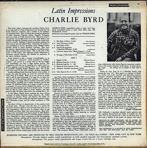 Charlie Byrd : Latin Impressions (LP, Album, Mono)