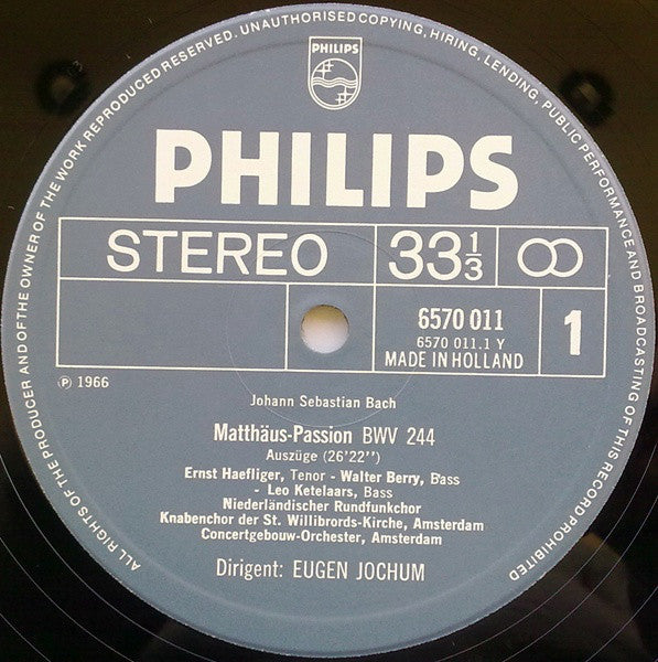 Johann Sebastian Bach, Concertgebouworkest, Eugen Jochum, Agnes Giebel, Marga Höffgen, Ernst Haefliger, Walter Berry, Groot Omroepkoor : Matthäus-Passion (LP, RE)