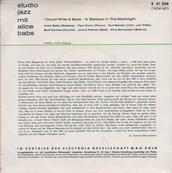 Alice Babs, Paul Kuhn : Studio Jazz Mit Alice Babs  (7", EP, Mono)