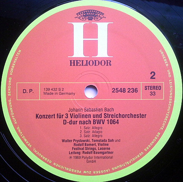 Johann Sebastian Bach, Festival Strings Lucerne, Rudolf Baumgartner : Konzerte Flöte - Oboe - 3 Violinen (LP, Album, RE)