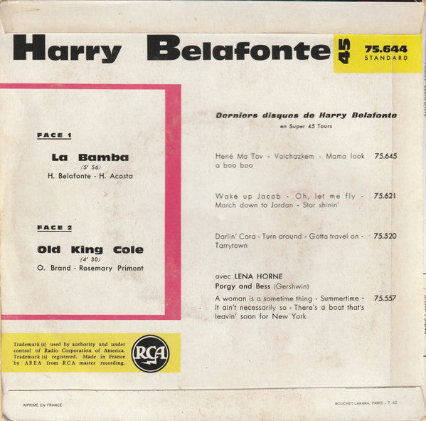 Harry Belafonte : La Bamba / Old King Cole (7", EP, RE)