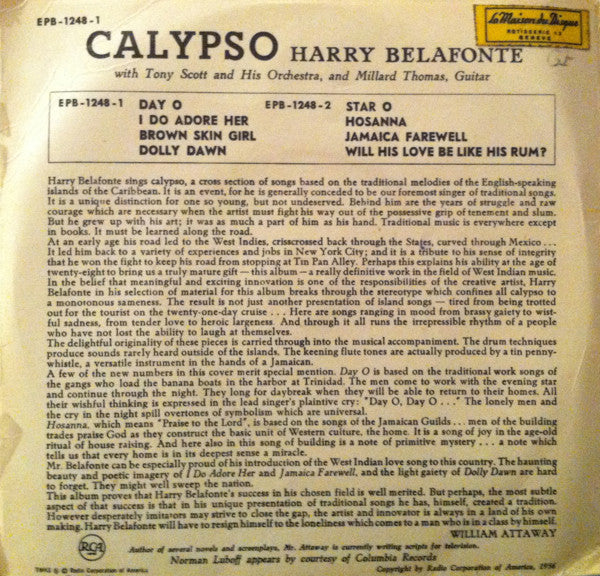 Harry Belafonte : Calypso (7", EP)