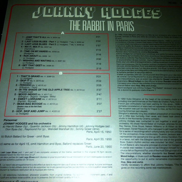 Johnny Hodges : The Rabbit In Paris (LP, RE)
