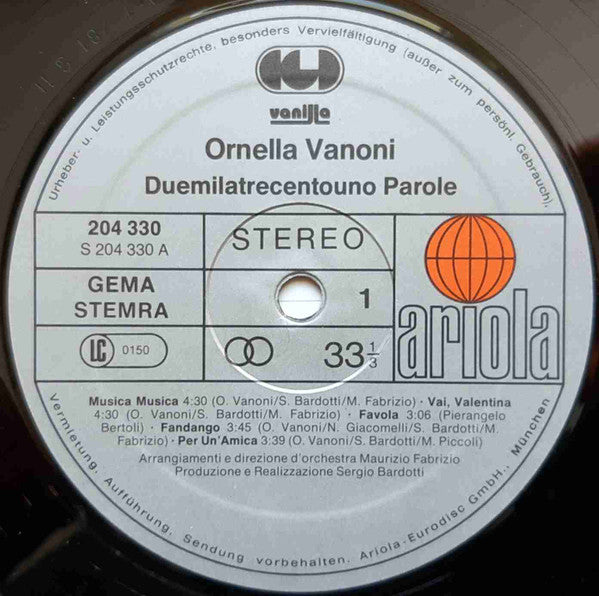 Ornella Vanoni : Duemilatrecentouno Parole (LP, Album)