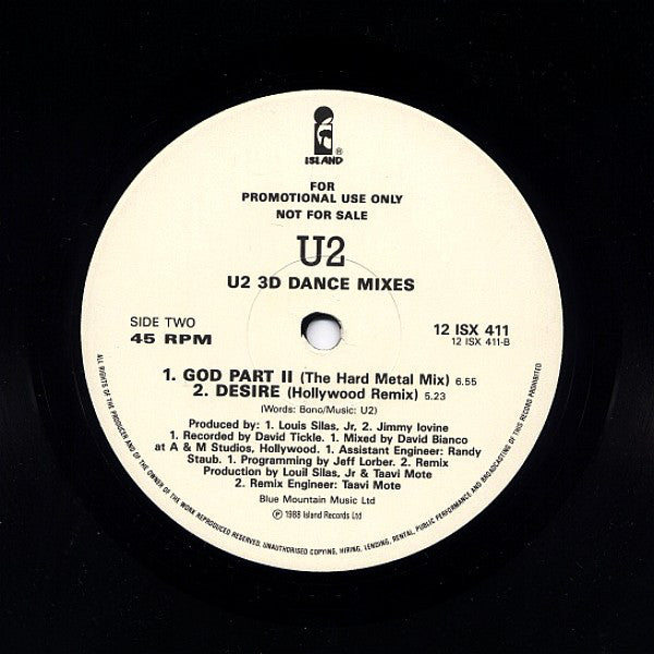 U2 : 3D Dance Mixes (12", Promo)