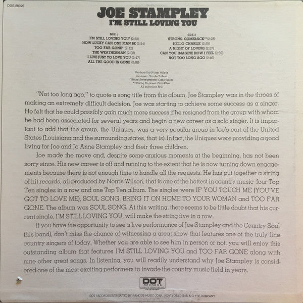 Joe Stampley : I'm Still Loving You (LP, Album, Son)