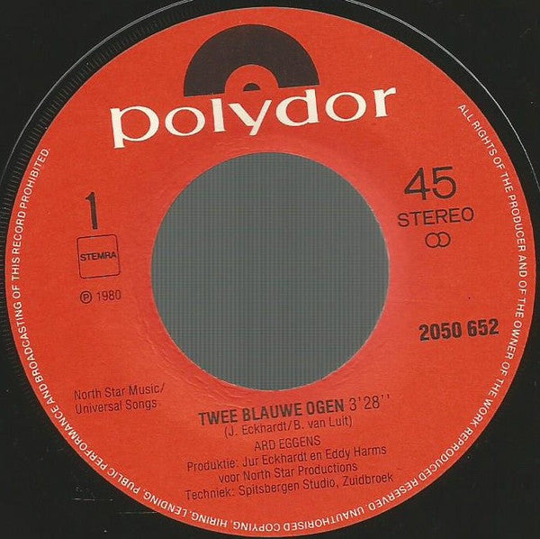 Ard Eggens : Twee Blauwe Ogen (7", Single)