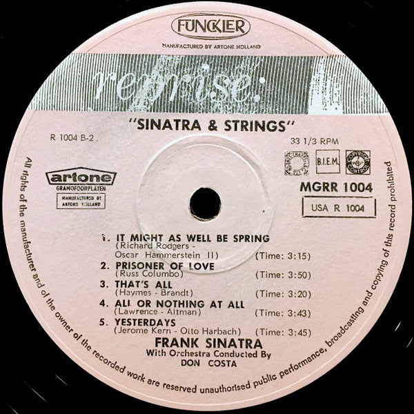 Frank Sinatra : Sinatra & Strings (LP, Album, Mono)