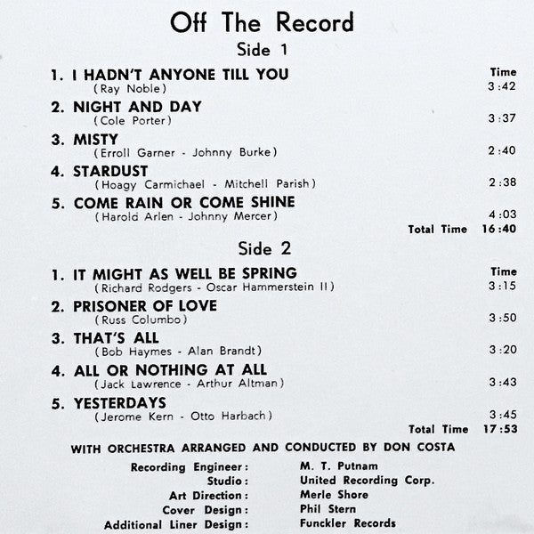 Frank Sinatra : Sinatra & Strings (LP, Album, Mono)