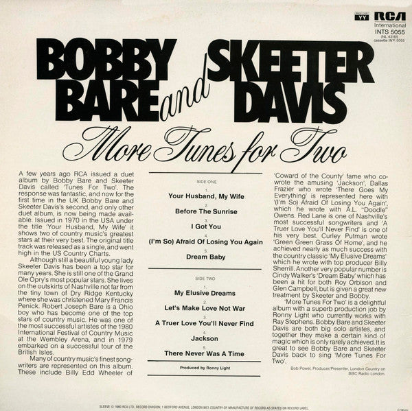 Bobby Bare & Skeeter Davis : More Tunes For Two (LP, Album)