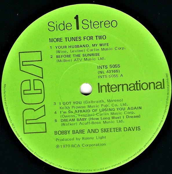 Bobby Bare & Skeeter Davis : More Tunes For Two (LP, Album)