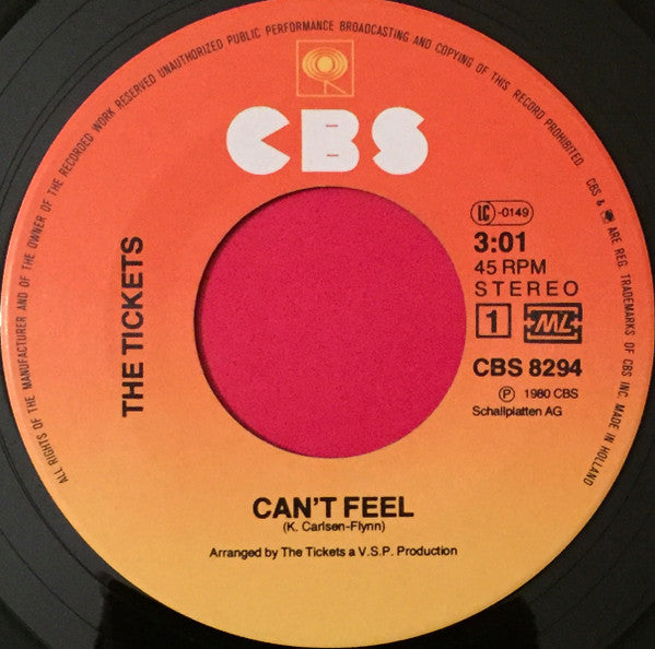 The Tickets (2) : Can't Feel (7", Single)