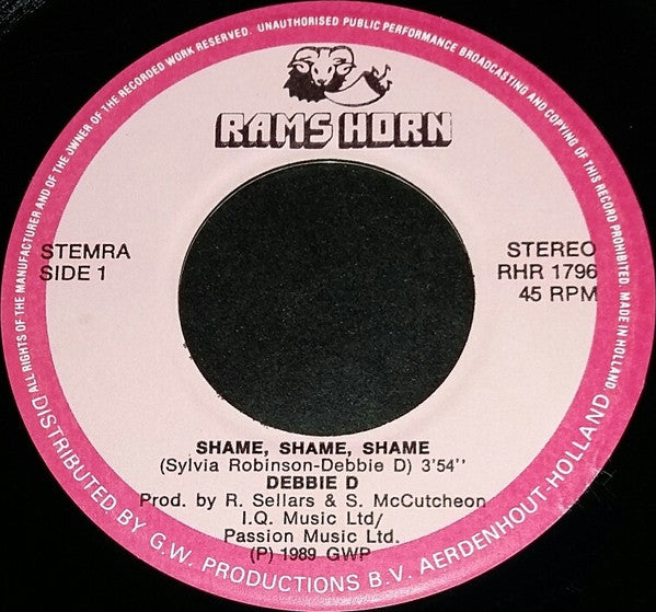 Debbie D : Shame*Shame*Shame* (7", Single)