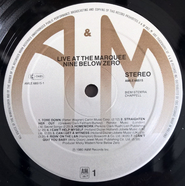 Nine Below Zero : Live At The Marquee (LP, Album)