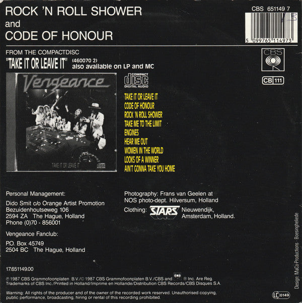 Vengeance (3) : Rock 'n Roll Shower (7", Single, Sin)