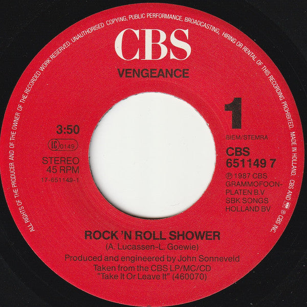 Vengeance (3) : Rock 'n Roll Shower (7", Single, Sin)