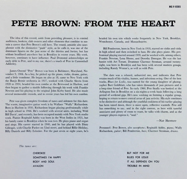 Pete Brown (2) : From The Heart (LP, Album, Mono)