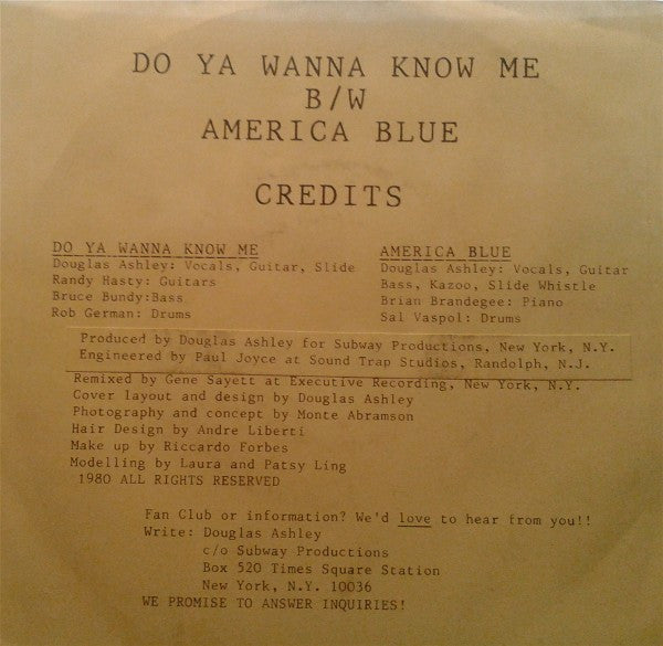 Douglas Ashley : Do Ya Wanna Know Me / America Blue (7", Single)