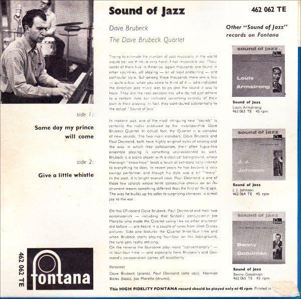Dave Brubeck : Sound Of Jazz (Some Day My Prince Will Come - Give A Little Whistle) (7", EP)