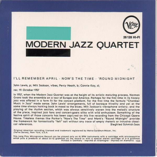 The Modern Jazz Quartet : Modern Jazz Quartet (7", EP, Mono)