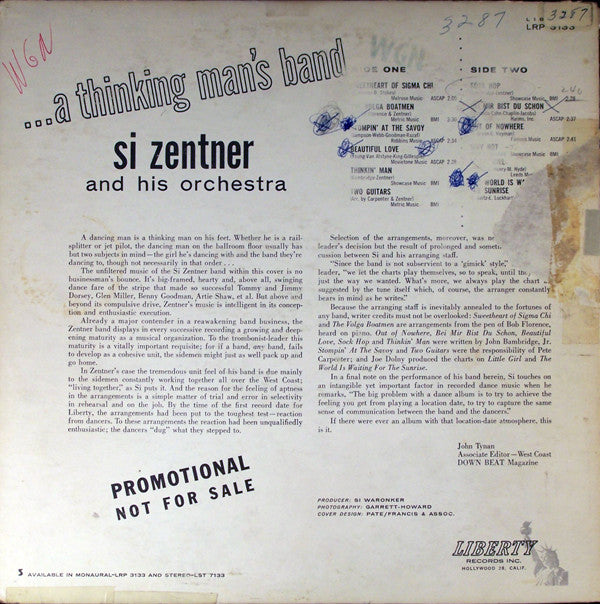 Si Zentner And His Orchestra : ...A Thinking Man's Band (LP, Album, Mono, Promo)