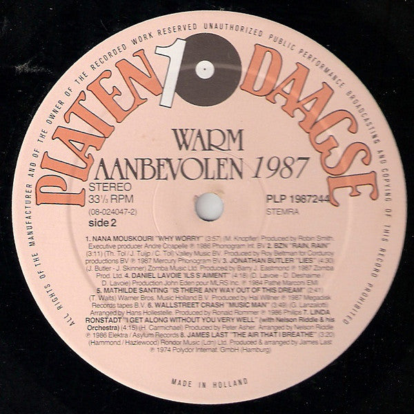 Various : Warm Aanbevolen 1987 (LP, Comp)