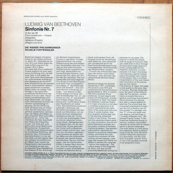 Ludwig van Beethoven, Wilhelm Furtwängler, Wiener Philharmoniker : Sinfonie Nr. 7 (LP, Album)