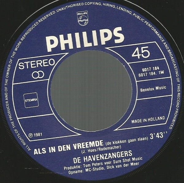 De Havenzangers : Als In Den Vreemde (De Klokken Gaan Slaan) (7")