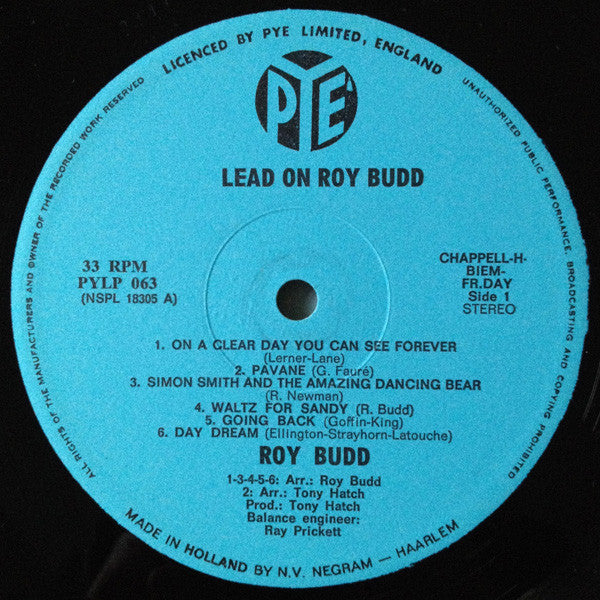 Roy Budd : Lead On Roy Budd (LP, Album)