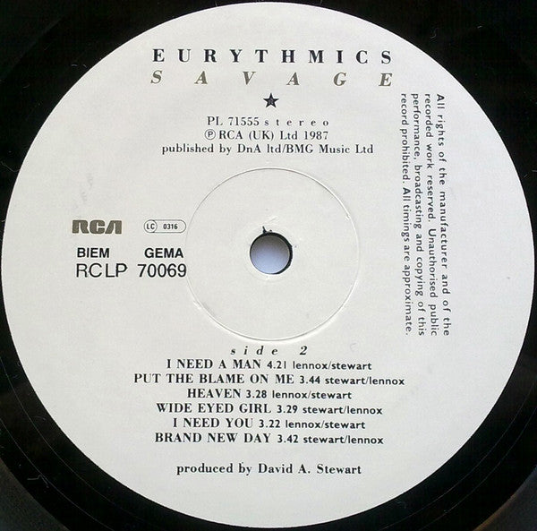 Eurythmics : Savage (LP, Album)