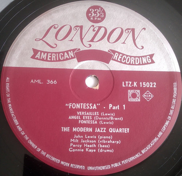 The Modern Jazz Quartet : Fontessa (LP, Album, Mono)