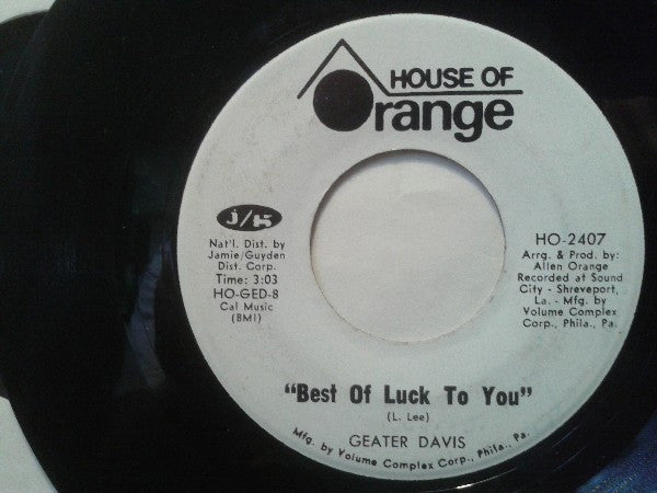 Geater Davis : I Know (My Baby Loves Me) / Best Of Luck To You (7", Promo)