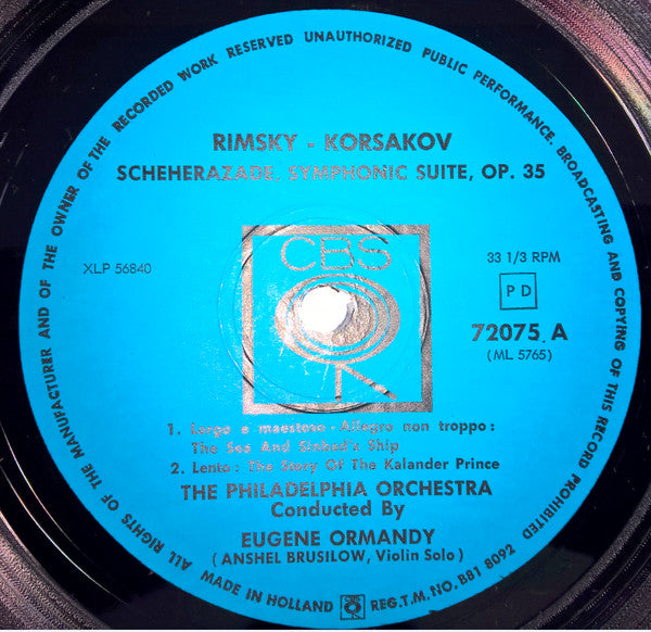 Nikolai Rimsky-Korsakov : The Philadelphia Orchestra, Eugene Ormandy : Scheherazade (LP, Mono)