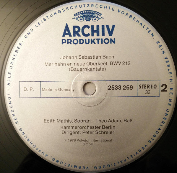 Johann Sebastian Bach - Edith Mathis · Peter Schreier · Theo Adam, Kammerorchester Berlin : Kaffee-Kantate • Bauern-Kantate (LP)