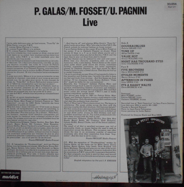 Marc Fosset, Patrice Galas, Umberto Pagnini : Live (LP, Album)