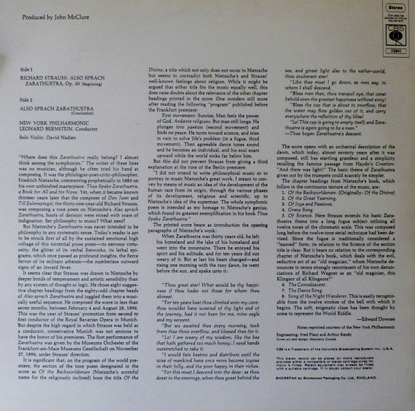 Richard Strauss - Bernstein*, New York Philharmonic : Also Sprach Zarathustra (LP, Album)