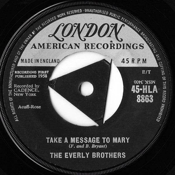 Everly Brothers : Take A Message To Mary (7", Single, Tri)