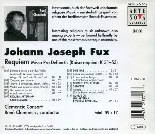 Johann Joseph Fux - Clemencic Consort, René Clemencic : Requiem (CD, Album)