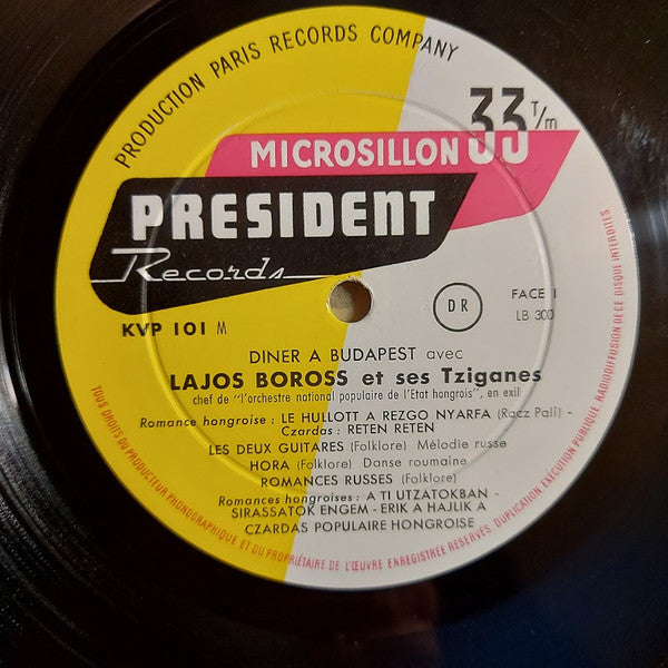 Boross Lajos És Zenekara, Andor Treger : Diner A Budapest (LP, Mono)