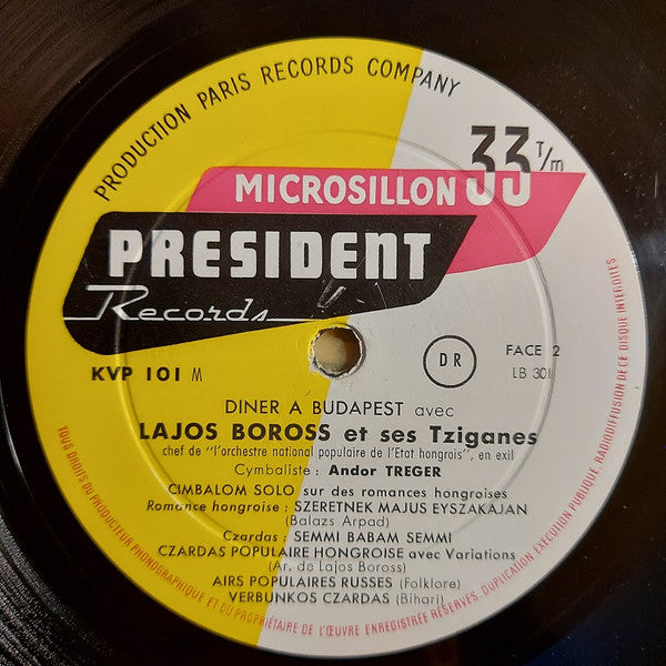 Boross Lajos És Zenekara, Andor Treger : Diner A Budapest (LP, Mono)